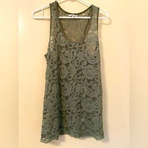 NWOT BKE flower lacey  tank with silver sparkles size Large, olive green